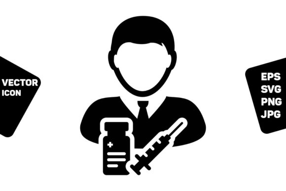 Pharma Icon Vector: Vaccine User & Syringe Avatars